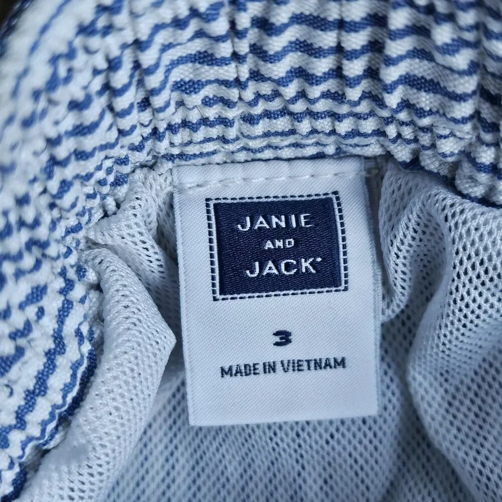 Janie and Jack Nautical Seersucker Swim Trunks Anchor Blue White 3T